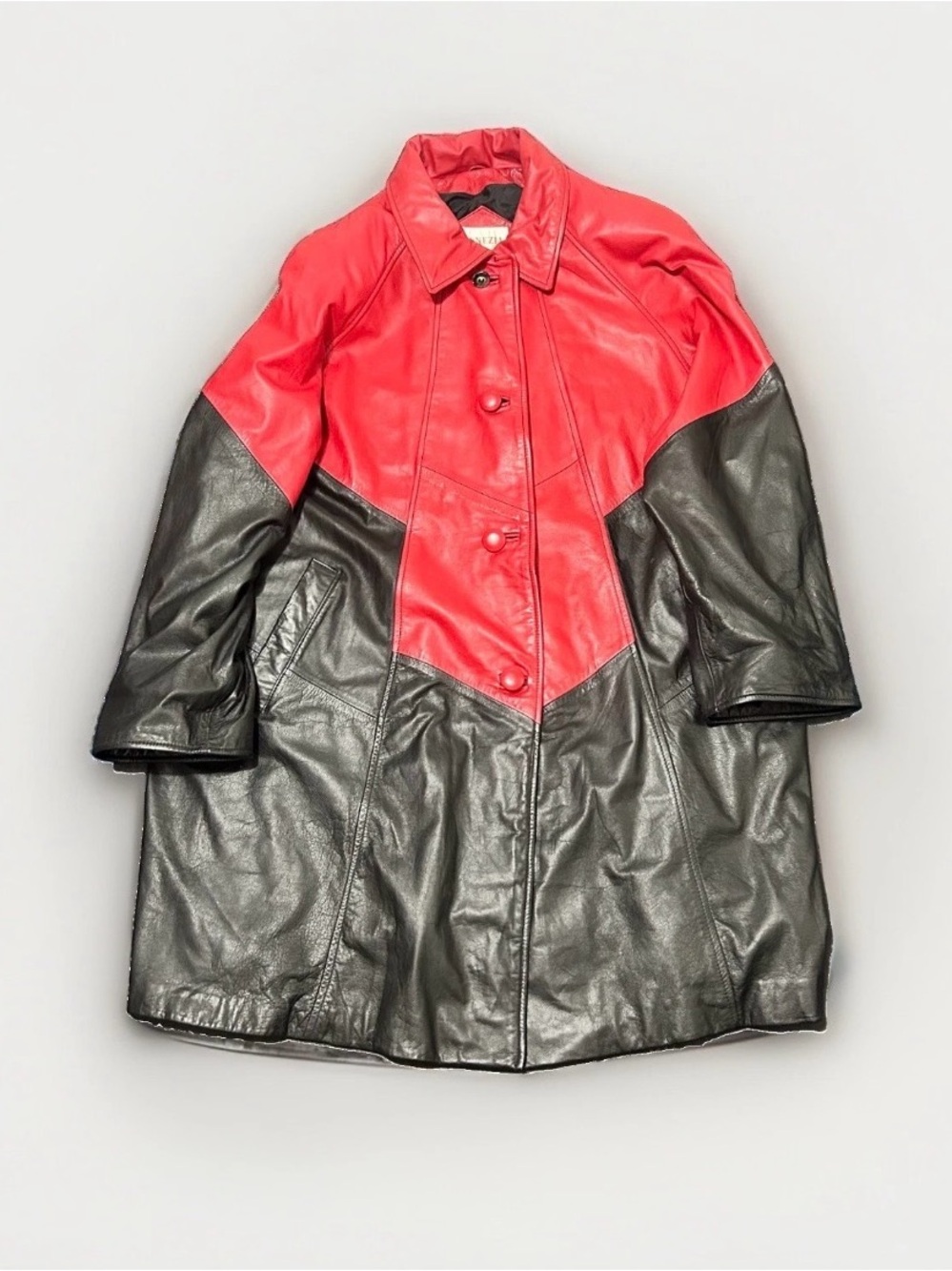 vintage Venezia colorblock genuine leather coat
